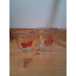 Measuring Cups Anchor Hocking Glass Red Letters  2 Cup & 1 Cup Lot Of 2 Vintage